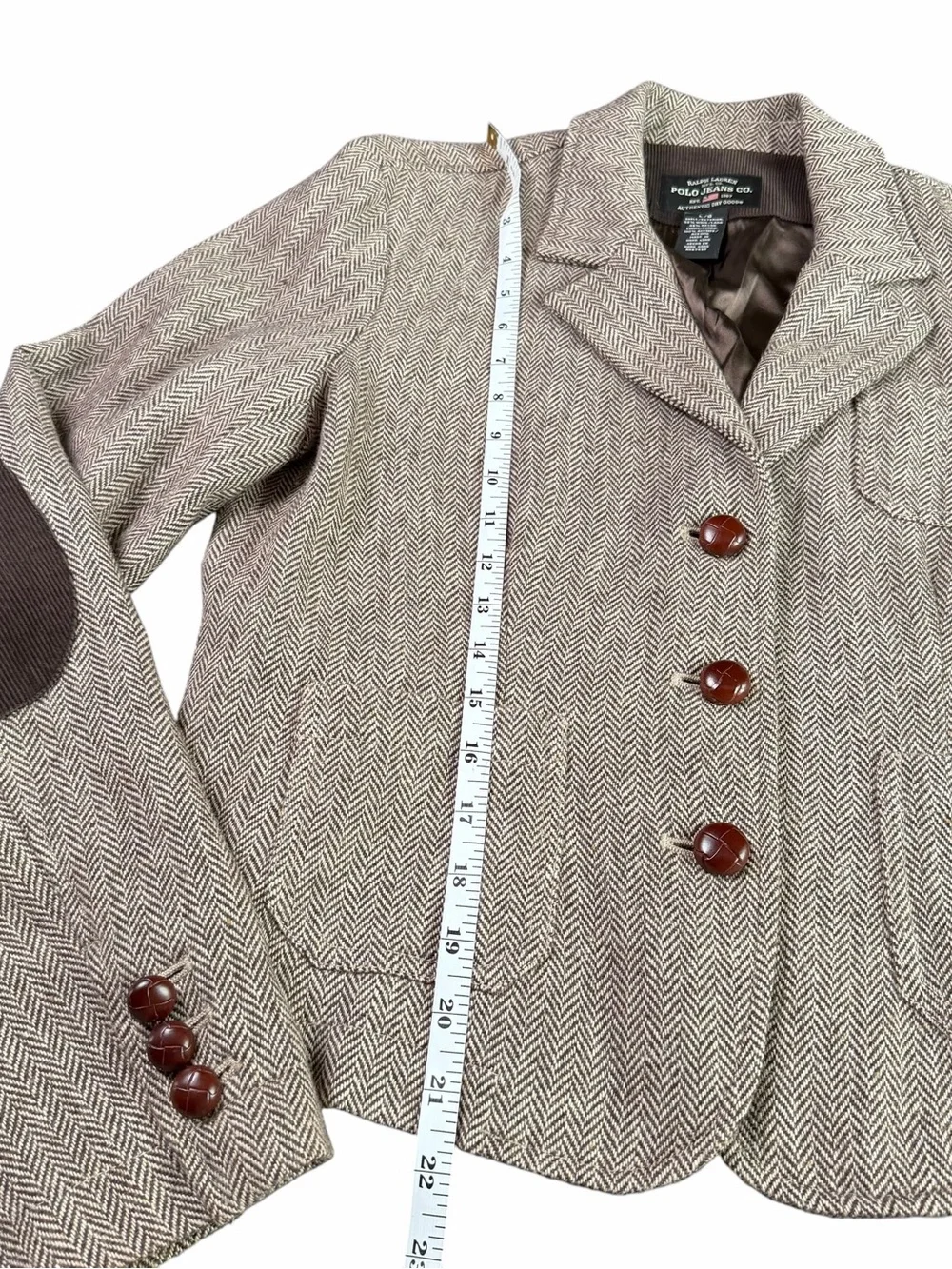 Polo Jeans Co Women's Brown Herringbone Blazer with Elbow Patches size Large
